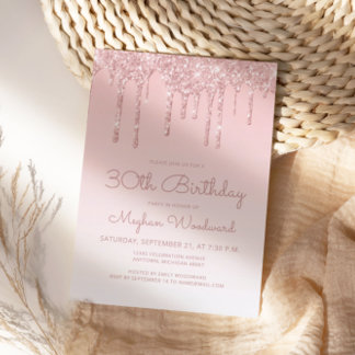 Chic Glitzer Tropfen Pink 30. Geburtstag Party Einladung