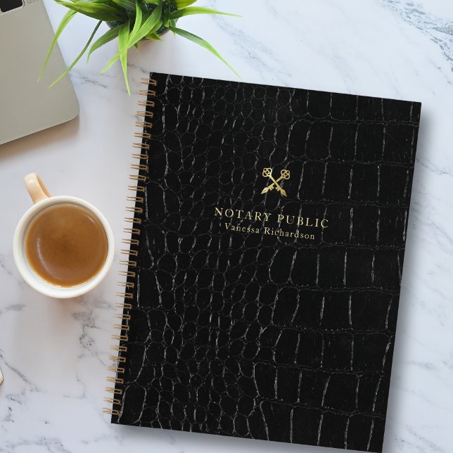 Chic Glossy Black Crocodile Gold Notar Public Notizbuch (Von Creator hochgeladen)