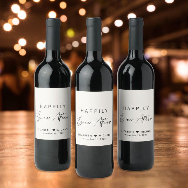 Chic glücklich immer nach Cream Wedding Weinetikett (Von Creator hochgeladen)