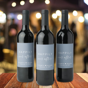 Chic glücklich immer nach dusty Blue Wedding Weinetikett