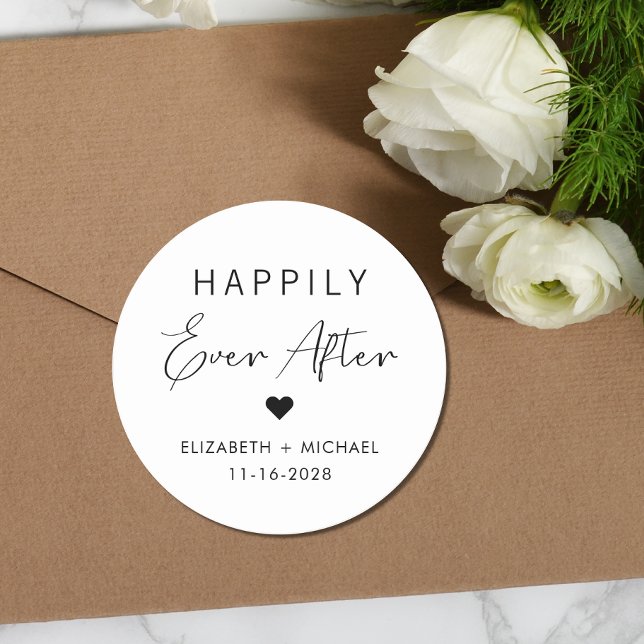 Chic glücklich immer nach Hochzeit Runder Aufkleber (Von Creator hochgeladen)
