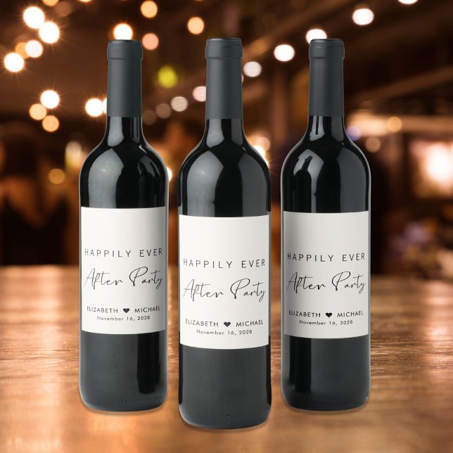 Chic glücklich immer nach Party Cream Wedding Weinetikett (Von Creator hochgeladen)