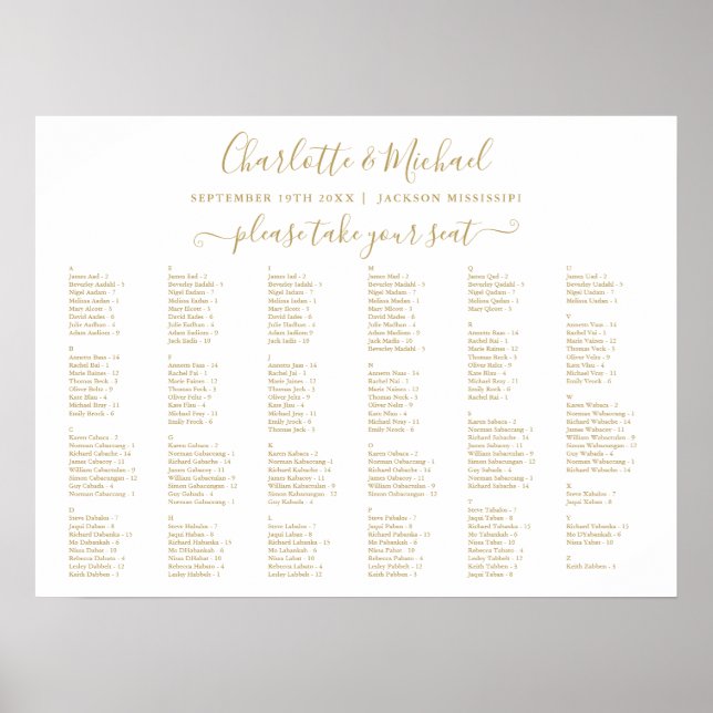 Chic Gold 200 Namen Hochzeitskarte Poster (Vorne)