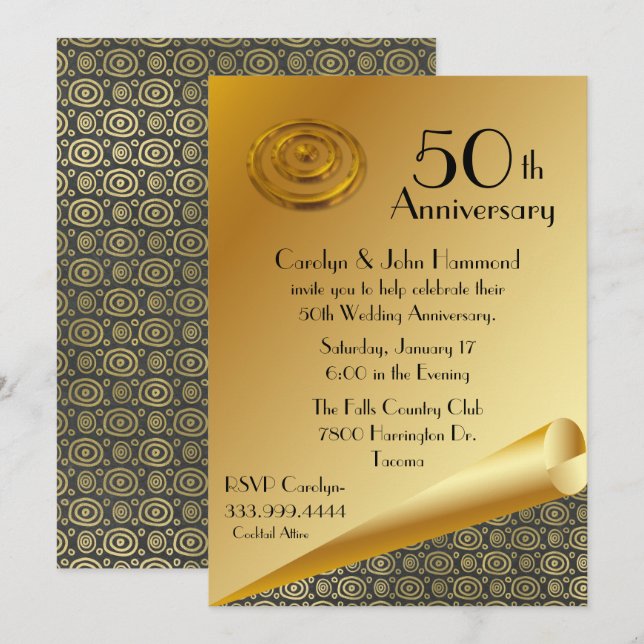 Chic Gold 50. Hochzeitstag Einladung (Vorne/Hinten)