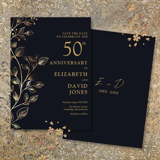 Chic Gold 50. Hochzeitstag Save the Date (Chic Gold 50th Wedding Anniversary Save The Date)