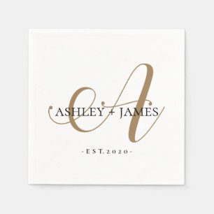 Chic Gold A Monogram Script Name Wedding Date Serviette