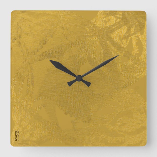 Chic Gold Abstrakt Floral Quadratische Wanduhr (Vorderseite)