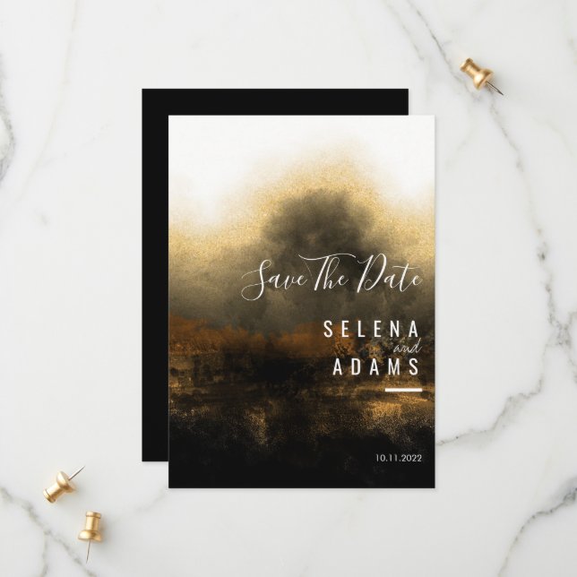 Chic Gold Abstrakt Typografy Wedding Save The Date (Vorderseite/Rückseite Beispiel)