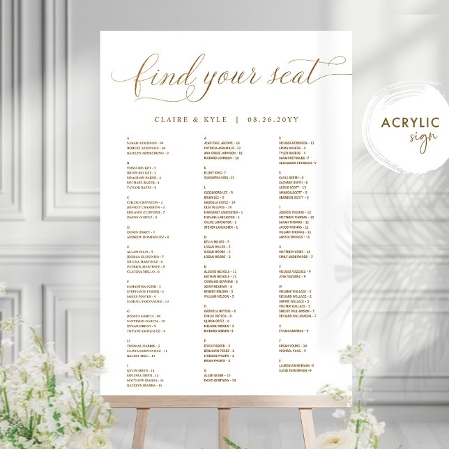 Chic Gold Alphabetical Seating Chart Acrylic Sign  Acrylschild (Von Creator hochgeladen)