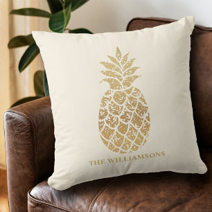 Chic Gold Ananas auf Elfenbein Kissen