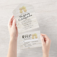 Chic Gold Ananas Couple White Wood Wedding RSVP