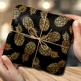 Chic Gold Ananas Tropical Black Seidenpapier