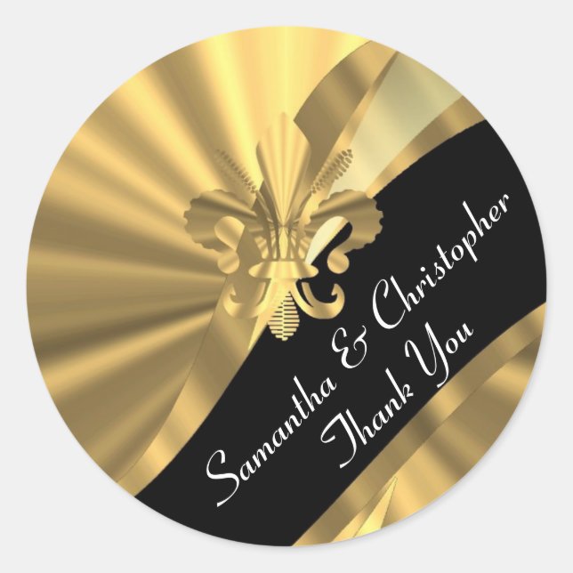 Chic gold and black wedding Siegel Runder Aufkleber (Vorderseite)