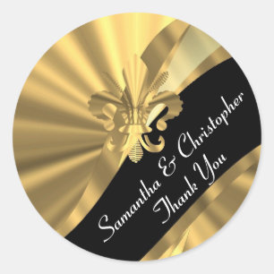 Chic gold and black wedding Siegel Runder Aufkleber