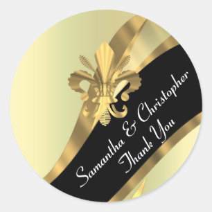 Chic gold and black wedding Siegel Runder Aufkleber