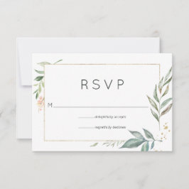 Chic Gold and Greenery Geometric Wedding RSVP Karte