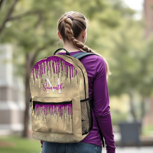 Chic gold and hot pink Tropfen monogramm Bedruckter Rucksack