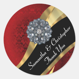 Chic gold and Red Damask Siegel Runder Aufkleber