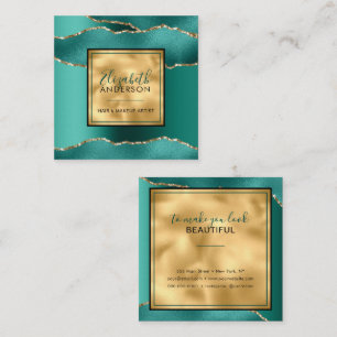 Chic Gold Aquamarin Glitzer Fashion Modern Quadratische Visitenkarte