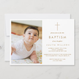 Chic Gold Baptisbaby Foto Einladung