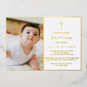 Chic Gold Baptisse Foto Folieneinladung