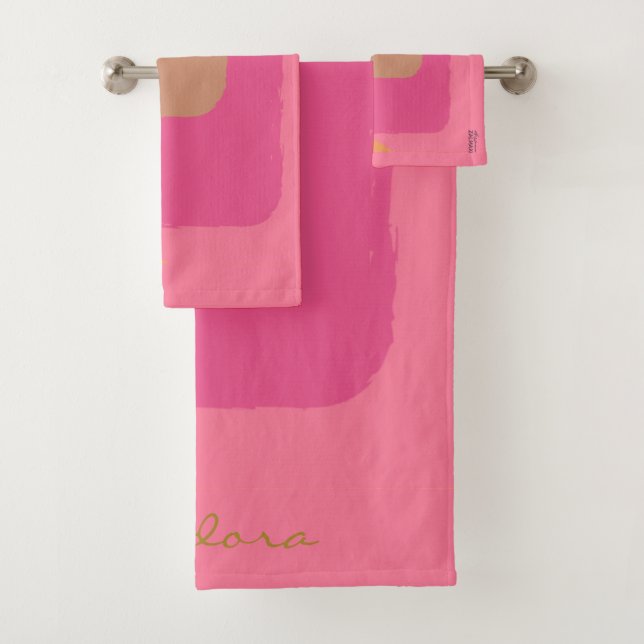 Chic Gold Beige Rosa Orange Abstrakt Badhandtuch Set (Insitu)