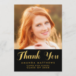 Chic Gold Black Abschluss Foto Danke Karte