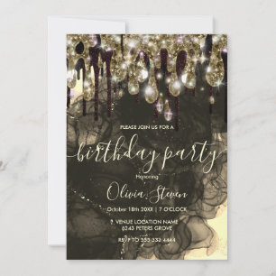 Chic gold Black Drippings Glitzer Monogramm Einladung