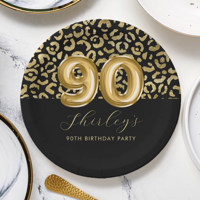 Chic Gold Black Leopard Print 90. Geburtstag Pappteller (Von Creator hochgeladen)