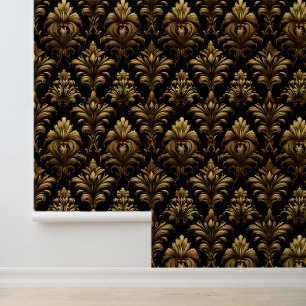 Chic Gold Black Ornamental Damask Peel and Stick Tapete