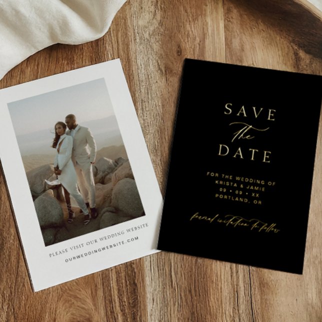 Chic Gold & Black Photo Wedding Save the Date Folieneinladung (Von Creator hochgeladen)