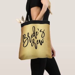 Chic Gold Black Script Bride Crew Hochzeit