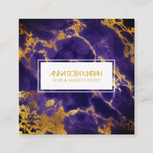*~* Chic Gold Blue Marble Girly Haar Makeup Quadratische Visitenkarte