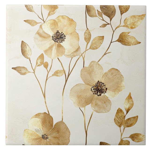 Chic Gold Blume Fliese (Vorderseite)