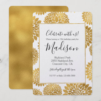 Chic Gold Blume Geburtstag Einladung