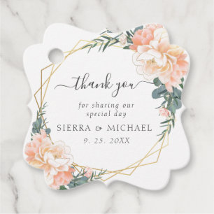 Chic Gold Blush Peach floral Mint Grüne Hochzeit Geschenkanhänger