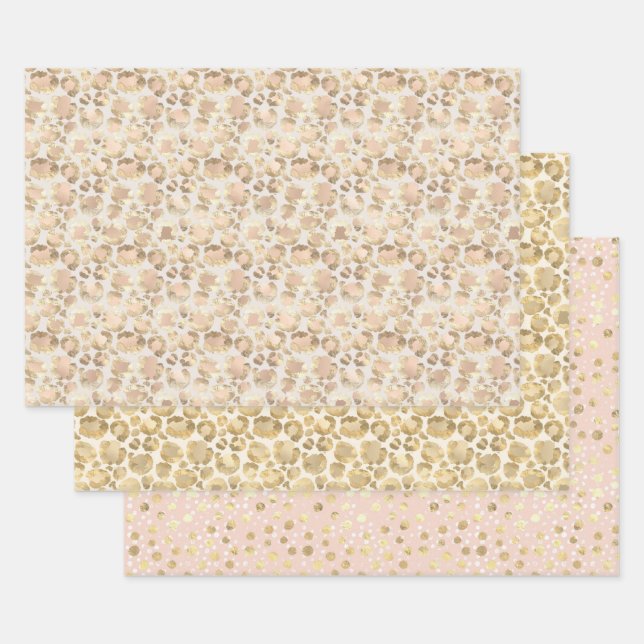 Chic Gold Blush Pink Leopard Print Geschenkpapier Set (Set)