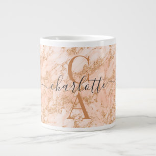 Chic Gold Blush Pink Marmor Glitzer Initialen Name Jumbo-Tasse