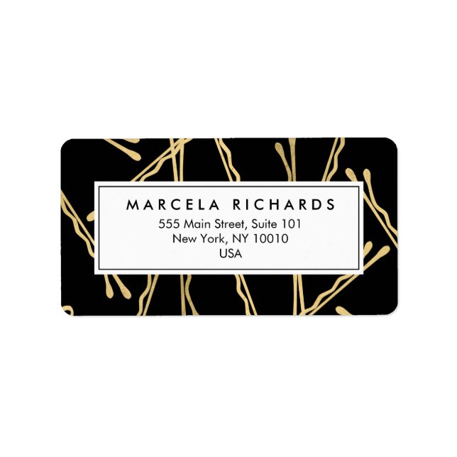 Chic Gold Bobby Buttone Friseur Stylist Salon Blac Adressaufkleber (Vorne)