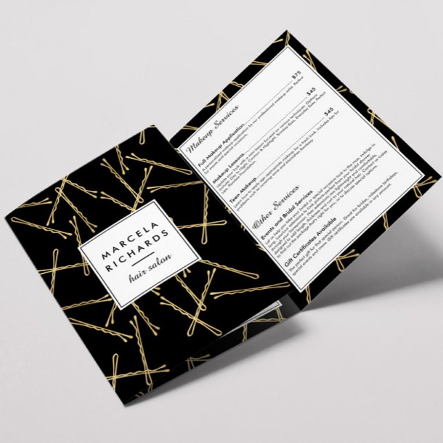 Chic Gold Bobby Buttons Friseur Schwarzer Broschür Dreifach Gefaltete Karte (Von Creator hochgeladen)