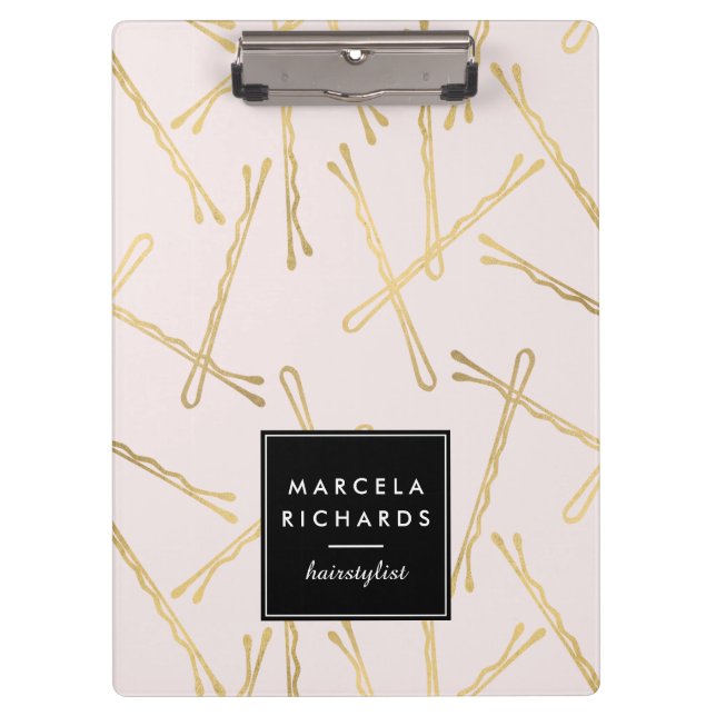 Chic Gold Bobby Buttons Friseur Stylistische Salon Klemmbrett (Vorderseite)