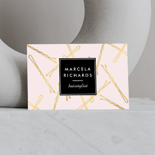 Chic Gold Bobby Buttons Friseur Stylistische Salon Visitenkarte