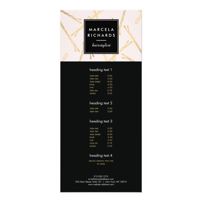 Chic Gold Bobby Buttons Friseur Stylistische Salon Werbekarte (Vorne)