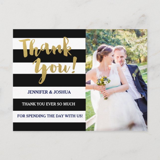 Chic Gold | Bold Black Stripe Foto Vielen Dank Postkarte (Vorderseite)