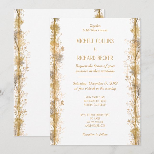 Chic Gold Botanical Border Wedding Einladung (Vorne/Hinten)