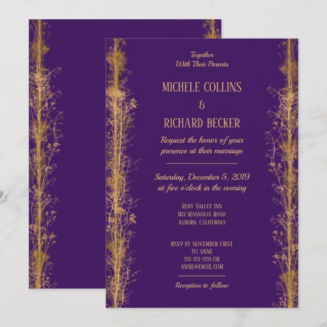 Chic Gold Botanical Border Wedding Einladung (Vorne/Hinten)