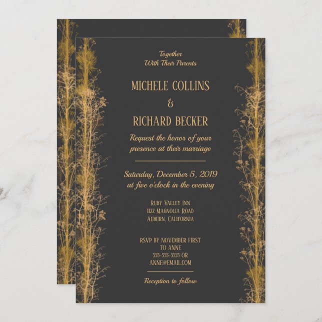 Chic Gold Botanical Border Wedding Einladung (Vorne/Hinten)
