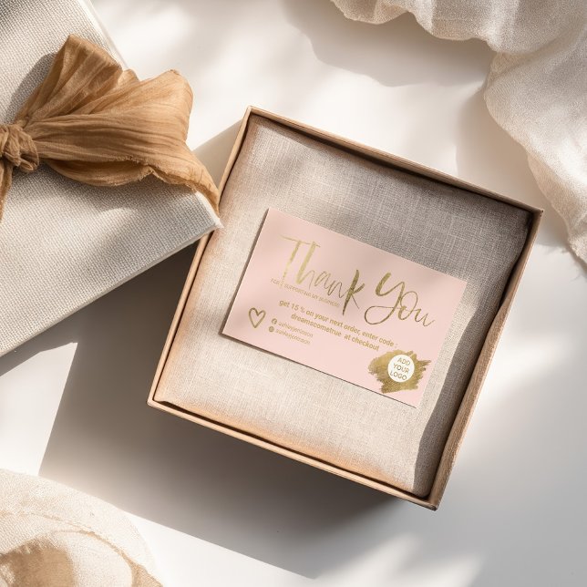 Chic gold brush blush pink chic order thank you visitenkarte (Chic gold brush blush pink chic order thank you business card)