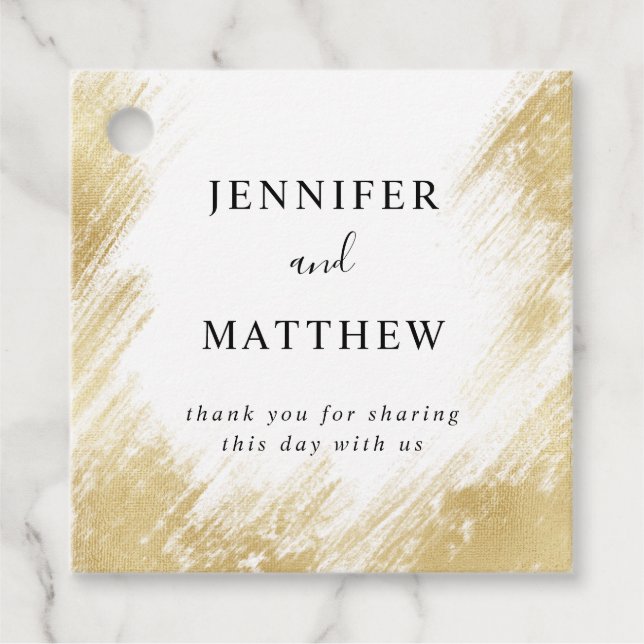 Chic Gold Brush Stroke Wedding Geschenkanhänger (Vorderseite)