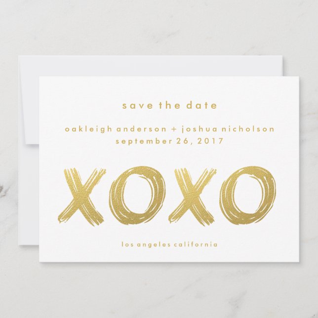 Chic Gold Brush Stroke | XOXO-Foto Save the Date (Vorderseite)